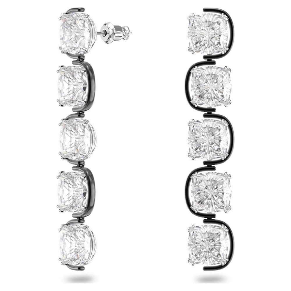 Swarovski Harmonia drop earrings, Cushion cut floating crystals, White - Picture 3 of 5